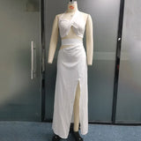 Znbbw Women Two Piece Set Fashion Sexy Solid One Shoulder Sleeveless Top Loose Slit Cutout Long Skirt Sets High Streetwear