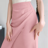 Znbbw Vintage Design Simple A-Line Skirts Sexy Split Folds High Waist Women Midi Skirt Elegant Female Office Skirt Jupe Femme