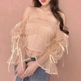 Znbbw Bow Shirts & Blouses Off Shoulder Long Sleeve Blusas Slash Neck Camisas Japan Style Ropa Mujer Spring Summer Tops