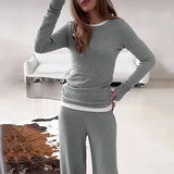 Znbbw Sets For Women 2 Pieces Autumn Fashion Full Sleeve Solid Color Fake Two-piece Top Casual Loose Pants Tracksuit Streetwear