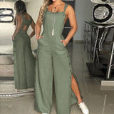 Znbbw Women's Summer Fashion Sleeveless Jumpsuits Elegant Twisted Knot Cotton Linen Wide Leg Pant Rompers Loose Womens Jumpsuit