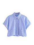 Znbbw TRAF Women Pockets Patch ShorWomen Pockets Patch Short Smock Blouse Lady Chic Kimono Cropped Shirt Blouse Tops For Women