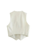 Znbbw TRAF Women V Neck Single Breasted Short Vest Office Lady Sleeveless Chic White Suit Business Slim Waistcoat Tops