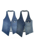 Znbbw TRAF Summer Sexy Camis Women Denim Blue Vest Woemn V Neck Halte Sleeveless Backless Asymmetric Top Female Tanks Y2K