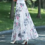 Znbbw High Waist Skirts Womens Summer Autumn Elastic Waist Full Long Skirt Print A-Line Mother Dance Skirts Swing Chiffon Skirt