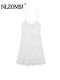 Znbbw TRAF Women 2023 Casual Pure Loose Fit Fashion Embroidery Hollow out Mini Vintage Strap Dress Vestidos Mujer