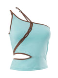 Znbbw Women Chic Irregular Oblique Shoulder Camisoles Patchwork Cutout Sleeveless Backless Tank Tops Vests Crop Top Y2k Streetwear