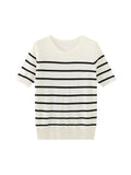 Znbbw TRAF 2023 Women Spring Summer Sweet Striped Jacquard Knitted Pullover Sweater Cute Slim O-neck Chic Short Zevity Jumpers