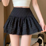 Znbbw Splicing Mini Skirt for Women Y2K Korean High Waist Sweet Preppy Pleated Skirt Summer Solid Ruffles Kawaii A Line Skirts