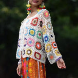 Znbbw crochet sweater jacket 2024 spring and autumn fashion women's loose ethnic style cardigan jacket casual sweater