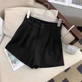 Znbbw Women High Waist Suit Shorts Summer Casual All Match Loose Shorts Y2K Female Korean Solid Button Wide Leg Pants New