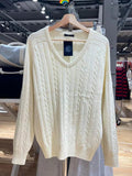 Znbbw Beige Knitted V Neck Sweater Women Sweet Preppy Style Twisted Flower Cotton Loose Jumper Harajuku Solid Autumn Sweaters
