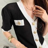 Znbbw V-neck Cardigans Femme Short Sleeve Sweater Single Breasted Ropa Mujer Korean Simple Knitwears Summer 2024 Sueters