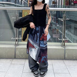 Znbbw Tie Dye Irregular Skirt 2024 Y2k High Waist Letter Print Women's Skirts Female Slim Harajuku Punk Gothic Mujer Faldas