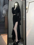 Znbbw High Waist Slim Wrap Hip Black Big Split Fishtail Skirt Women Elegant Fashion Irregular Mid-length Dress Korean Style 2024