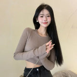 Znbbw Women's Sweater Base Sweater Versatile Round Neck Knit Sweater Slim Fitting Short Top Sweater