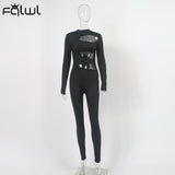 znbbw Winter Hollow Out Summer Black Jumpsuits Women Sexy One Piece Outfits For Women Turtleneck Long Sleeve Bodycon Jumpsuit