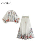 Znbbw Marine Organism Embroidery Batwing Sleeve Summer Spring Maxi Skirt Set Cotton White Tassle Dress Set Outfits Button Suit
