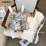 znbbw Fashion Casual Floral Print Two-piece Set Women Summer Sleeveless V-neck Crop Top+Elastic Waist Trousers Sets Pants Suits