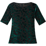 Znbbw Summer Mesh Tees Women's Slim Half Sleeve Slash Neck T-shirts Girl Printing Velour Leaves Stretchy Tshirt Top