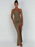 Znbbw One Shoulder Strap Thigh High Split Maxi Dress For Women Robe Sleeveless Backless Bodycon Sexy Club Party Long Dress