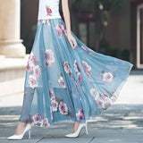 Znbbw High Waist Skirts Womens Summer Autumn Elastic Waist Full Long Skirt Print A-Line Mother Dance Skirts Swing Chiffon Skirt