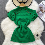 Znbbw Ruffles Short Sleeve Buttons Sweater Jumpers Girls Stretchy Chic Sweaters Pullovers Tops Women Knitted Tee Shirts