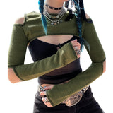 Znbbw Women Long Sleeve Crochet Crop Tops Crewneck Hollow Out Cover Up Top Knitted Crop Top Mesh Fishnet Pullover T-shirts Tees