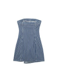 Znbbw TRAF Women 2023 Summer Tube Top Stripe Mini Denim Dress Vintage Backless Repair Body Female Evening Dresses Mujer