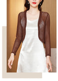 Znbbw Women Thin Mesh Cardigans Lady Summer Transparent Shawl Female Long Sleeve Short Coat Outwear