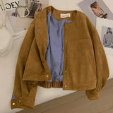 Znbbw Suede Cropped Jacket Women Harajuku Casual Bomber Coat Streetwear Korean Camel Single Breasted Loose Outerwear Tops New