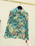 Znbbw Fall New Fashion Floral Blouse Female Lapel Is Thin Temperament Long-sleeved Blusa High-end Shirt KK1481