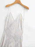 Znbbw TRAF Summer V-neck Satin Spaghetti Strap Dress Women Backless Sexy Sleeveless Bodycon Party Dress Female Dresses