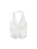 Znbbw TRAF 2023 Women Tops Short Flower Embellished Monochrome Casual Vest Sleeveless Casual Tops Woman Female Top
