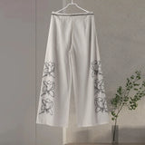 Znbbw Print Cotton Linen Women Pants Set Oversize Lantern Sleeve Lapel Top Lace Up Wide-leg Trousers 2024 Spring Lady Suits