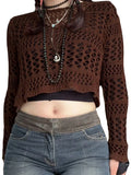 Znbbw Women Autumn Fashion Cropped Knitted Tops Solid Color Cutout Round Neck Long Sleeve Shirts Spring Exposed Navel Streetwear