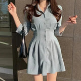 Znbbw Mini Dress Women Folds Slim A Line Shirts Dress Office Lady Korean Elegant Long Sleeve Simple Casual Chic Vestidos New