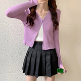Znbbw Women Korean V Neck Solid Colour Button up Casual Long Sleeves Knitted Cardigan T-shirt
