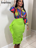 Znbbw Women Fashion Streetwear High Waisted Pleated Green Pencil Midi Skirt 2023 Summer Clothes Wholesale Items For Business