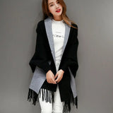 Znbbw Winter Fashion Lady Tassel Knitted Shawl Sweater Women Solid Tassel Batwing Sleeve Poncho Cardigan wrap swing