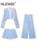Znbbw TRAF Woman 2 Pieces Sets 2023 Stripe Shirts Top Casual Shorts Summer Women Suit Two Piece Set Womens Outfits