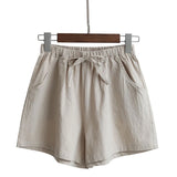 Znbbw Women Cotton Linen Shorts Summer Korean Casual Streetwear Loose Sport Shorts All Match High Waist Female Wide Leg Pants