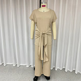 Znbbw Sets For Women 2 Pieces Autumn Fashion Round Neck Short Sleeves Top Casual Loose With Pockets Pants Sets High Streetwear