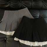 Znbbw Patchwork Pleated Skirts Women Summer Japanese Preppy Ruffles Mini Skirts Y2K High Waist Kawaii All Match A Line Skirts