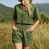 Znbbw Women's Summer 2024 New Vacation Casual Linen Two Piece Set Fashion Short Sleeve Shirt+Beach Short Pants Holiday 2 Piece Suits