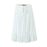 Znbbw Lace Up White 2 Pcs Outfit Women Summer Dress Set 2024 New Beach Cotton Skirt Matching Set Midi Vestido Chic Sundress