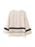 Znbbw TRAF Beige Cardigan Jackets Women 2023 Tassel Coat Loose Elegant Top Stylish Vintage Chic Trendy Folk Lace Up Top