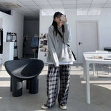 Znbbw Plaid Wide Leg Pants Women Harajuku Oversized Sweatpants Streetwear Vintage High Waist Baggy Joggers All Match Trousers