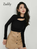 znbbw 2023 Winter New Bottoming Women Sweater Korea Style Slim Long Sleeve Hollow Out O Neck Strecth Ladies Knit Basic Pullover