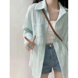 Znbbw Linen Sun Protection Shirts Women Summer Loose Thin Long Sleeve Lapel Tops Korean Streetwear All-Match Buttons Blouse